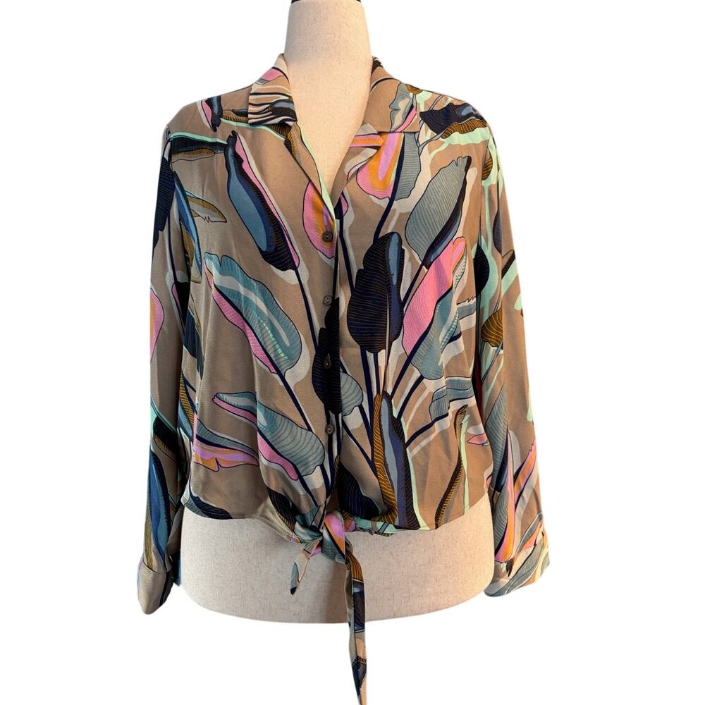 NWT NIC+ZOE Bloomingdales Colorful Botanical Print Blouse Top Shirt RTL $158 XL
